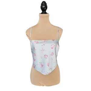 Sun-deh Aritzia Elektra Blue Floral Tie Back Spaghetti Strap Cropped Top Sz M